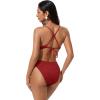 image:imageSUUKSESS Women High Waisted Triangle Bikini Sets Textured O Ring 2 Piece Swimsuit178 Red