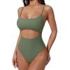 image:imageSUUKSESS Women Sexy Cut Out One Piece Swimsuit Tummy Control High Cut Bathing Suit182 Army Green