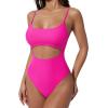 image:imageSUUKSESS Women Sexy Cut Out One Piece Swimsuit Tummy Control High Cut Bathing Suit182 Hot Pink