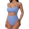 image:imageSUUKSESS Women Sexy Cut Out One Piece Swimsuit Tummy Control High Cut Bathing Suit182 Sky Blue