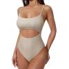 image:imageSUUKSESS Women Sexy Cut Out One Piece Swimsuit Tummy Control High Cut Bathing Suit182 Yellow Color Block