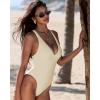 image:imageSUUKSESS Women Sexy Low Back One Piece Swimsuit Slimming Tummy Control Bathing Suit180 Beige White