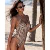 image:imageSUUKSESS Women Sexy Low Back One Piece Swimsuit Slimming Tummy Control Bathing Suit180 Brown Color Block