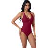 image:imageSUUKSESS Women Sexy Tummy Control One Piece Swimsuits Halter UWire Bathing SuitWine Red