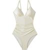 image:imageSUUKSESS Women Tummy Control One Piece Swimsuit Sexy V Neck Push Up Bathing SuitBeige White