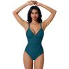 image:imageSUUKSESS Women Tummy Control One Piece Swimsuit Sexy V Neck Push Up Bathing SuitBlue Green