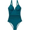 image:imageSUUKSESS Women Tummy Control One Piece Swimsuit Sexy V Neck Push Up Bathing SuitBlue Green