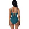 image:imageSUUKSESS Women Tummy Control One Piece Swimsuit Sexy V Neck Push Up Bathing SuitBlue Green