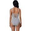 image:imageSUUKSESS Women Tummy Control One Piece Swimsuit Sexy V Neck Push Up Bathing SuitWhite Black Striped