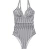 image:imageSUUKSESS Women Tummy Control One Piece Swimsuit Sexy V Neck Push Up Bathing SuitWhite Black Striped