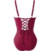 image:imageSUUKSESS Women Tummy Control One Piece Swimsuit Sexy V Neck Push Up Bathing SuitWine Red