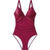 image:imageSUUKSESS Women Tummy Control One Piece Swimsuit Sexy V Neck Push Up Bathing SuitWine Red