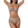 image:imageSUUKSESS Women Color Block Underwire Bikini Sets Cheeky High Cut 2 Piece SwimsuitBrown Geometry