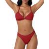 image:imageSUUKSESS Women High Waisted Triangle Bikini Sets Textured O Ring 2 Piece Swimsuit178 Red