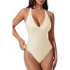 image:imageSUUKSESS Women Sexy Low Back One Piece Swimsuit Slimming Tummy Control Bathing Suit180 Beige White