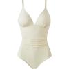 image:imageSUUKSESS Women Tummy Control One Piece Swimsuit Sexy V Neck Push Up Bathing SuitBeige White