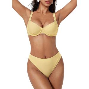 image:imageSUUKSESS Women Color Block Underwire Bikini Sets Cheeky High Cut 2 Piece SwimsuitYellow
