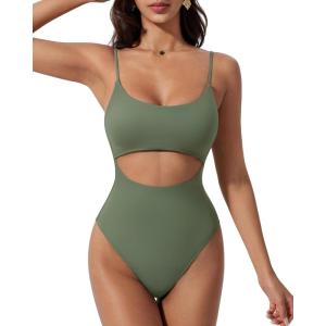 image:imageSUUKSESS Women Sexy Cut Out One Piece Swimsuit Tummy Control High Cut Bathing Suit182 Army Green