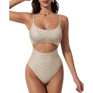 image:imageSUUKSESS Women Sexy Cut Out One Piece Swimsuit Tummy Control High Cut Bathing Suit182 Yellow Color Block