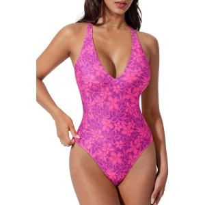 image:imageSUUKSESS Women Sexy Low Back One Piece Swimsuit Slimming Tummy Control Bathing Suit180 Light Purple Floral