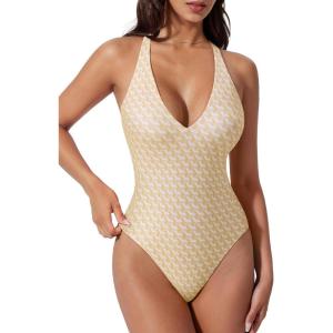 image:imageSUUKSESS Women Sexy Low Back One Piece Swimsuit Slimming Tummy Control Bathing Suit180 Yellow Color Block