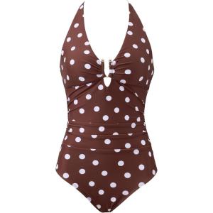 image:imageSUUKSESS Women Sexy Tummy Control One Piece Swimsuits Halter UWire Bathing SuitBrown White Polka Dots