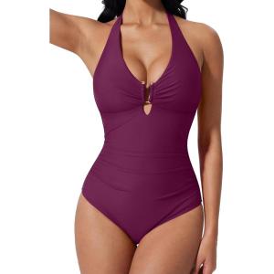 image:imageSUUKSESS Women Sexy Tummy Control One Piece Swimsuits Halter UWire Bathing SuitDeep Purple