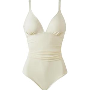 image:imageSUUKSESS Women Tummy Control One Piece Swimsuit Sexy V Neck Push Up Bathing SuitBeige White