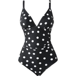 image:imageSUUKSESS Women Tummy Control One Piece Swimsuit Sexy V Neck Push Up Bathing SuitBlack White Polka Dots