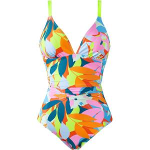 image:imageSUUKSESS Women Tummy Control One Piece Swimsuit Sexy V Neck Push Up Bathing SuitNeon Floral
