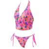 image:imageSUUKSESS Women Halter String Bikini Set Cheeky Thong Two Piece Bathing Suit210 Hot Pink Multicolor Floral