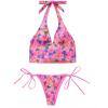 image:imageSUUKSESS Women Halter String Bikini Set Cheeky Thong Two Piece Bathing Suit210 Hot Pink Multicolor Floral