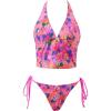 image:imageSUUKSESS Women Halter String Bikini Set Cheeky Thong Two Piece Bathing Suit210 Hot Pink Multicolor Floral