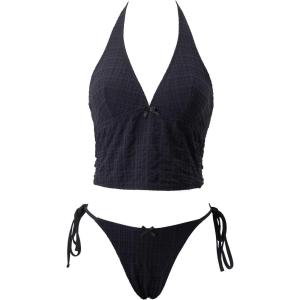 image:imageSUUKSESS Women Halter String Bikini Set Cheeky Thong Two Piece Bathing Suit209 Deep Blue Black Gingham