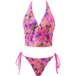 image:imageSUUKSESS Women Halter String Bikini Set Cheeky Thong Two Piece Bathing Suit210 Hot Pink Multicolor Floral