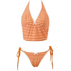 image:imageSUUKSESS Women Halter String Bikini Set Cheeky Thong Two Piece Bathing Suit210 Orange Striped