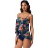 image:imageSUUKSESS Women Tummy Control Tankini Swimsuit Ruffle High Waisted Bathing Suit186 Tropical Floral Navy Blue