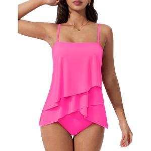 image:imageSUUKSESS Women Tummy Control Tankini Swimsuit Ruffle High Waisted Bathing Suit186 Hot Pink