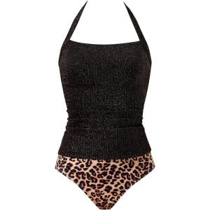 image:imageSUUKSESS Womens Tummy Control Tankini Swimsuit Push Up Tummy Control Bathing SuitBalck Leopard