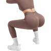 image:imageSUUKSESS Women 2 Piece Workout Sets Hidden Scrunch Hip Lifting Seamless Leggings Long Sleeve Yoga Crop TopsCamel