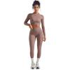 image:imageSUUKSESS Women 2 Piece Workout Sets Hidden Scrunch Hip Lifting Seamless Leggings Long Sleeve Yoga Crop TopsCamel