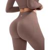 image:imageSUUKSESS Women 2 Piece Workout Sets Hidden Scrunch Hip Lifting Seamless Leggings Long Sleeve Yoga Crop TopsCamel
