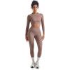 image:imageSUUKSESS Women 2 Piece Workout Sets Hidden Scrunch Hip Lifting Seamless Leggings Long Sleeve Yoga Crop TopsCamel