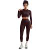 image:imageSUUKSESS Women 2 Piece Workout Sets Hidden Scrunch Hip Lifting Seamless Leggings Long Sleeve Yoga Crop TopsEspresso
