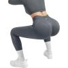 image:imageSUUKSESS Women 2 Piece Workout Sets Hidden Scrunch Hip Lifting Seamless Leggings Long Sleeve Yoga Crop TopsGray