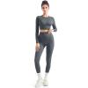 image:imageSUUKSESS Women 2 Piece Workout Sets Hidden Scrunch Hip Lifting Seamless Leggings Long Sleeve Yoga Crop TopsGray
