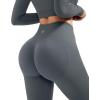 image:imageSUUKSESS Women 2 Piece Workout Sets Hidden Scrunch Hip Lifting Seamless Leggings Long Sleeve Yoga Crop TopsGray