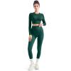 image:imageSUUKSESS Women 2 Piece Workout Sets Hidden Scrunch Hip Lifting Seamless Leggings Long Sleeve Yoga Crop TopsGreen