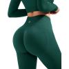 image:imageSUUKSESS Women 2 Piece Workout Sets Hidden Scrunch Hip Lifting Seamless Leggings Long Sleeve Yoga Crop TopsGreen