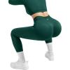 image:imageSUUKSESS Women 2 Piece Workout Sets Hidden Scrunch Hip Lifting Seamless Leggings Long Sleeve Yoga Crop TopsGreen